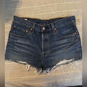 Levi's 501 Dark Blue Distressed Denim Cutoff Shorts